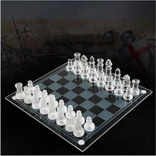 Glass Chess Cam Satranç Takımı Kullanışlı Dekoratif Şık Hediyelik (20X20 Cm)