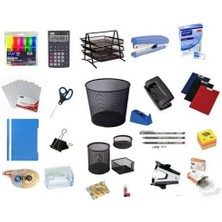 22 Parça Ofis Kırtasiye Seti Evrak Rafı - Kalemlik Seti - Poşet Dosya - Telli Dosya - Zımba - Delgeç