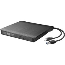 Harici USB 3.0 Dvd-Rom Dvd-Rw Optik Sürücü, USB ve Type C Kablolu, Pc, Tablet, DVD Player, Çizgili Metal Tasarım Ultra Slim CD Rom Okuyucu FT84-X