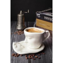 Adet 110 ml Yüz Şekilli Seramik Beyaz Türk Kahvesi Fincan Takımı MIT1080