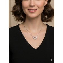 Cadde Dükkanı Taşlı Kalpli Çelik Silver Kolye