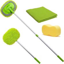 3'lü Oto Dış Temizlik Seti - Teleskopik Araba Yıkama Fırçası - 40X60CM Mikrofiber Yıkama Kurulama Bezi - Oto Yıkama Süngeri Büyük