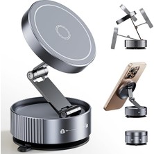 Için Yükseltilmiş Vakumlu Manyetik Telefon Tutacağı, Çift Katlanır Vantuzlu Telefon Montajı, Tüm Akıllı Telefonlar ve Tüm Araba Modelleri Için 360° Dönebilen Telefon Tutacağı - Gri