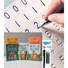 Store Sihirli Yazı Seti Silinebilir Kelemli Kabartmalı Defter Yazma Öğretici 4 Kitap+1 Kalem+5 Yedek Uç, Çok Renkli