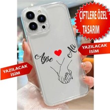 3gen Case İphone 16 Pro Max Uyumlu Çiftler için İsim Eklenen El ele Aşk Kalp Desenli Şeffaf Silikon Kılıf