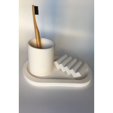 Feyza Design Beyaz Minimal Oval Banyo Seti, Fırçalık ve Sabunluk ile Şık Tasarım