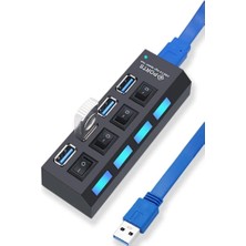 3.0 Çoklayıcı Hub, 4 Port, Anahtarlı ve LED Işıklı, 50 cm Kablo