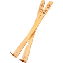 2 Adet Ahşap Uzun Sırt Kaşıma Aleti Masajlı Tekerlekli