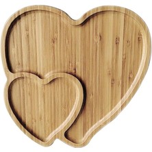 Bambu Sunum Tabağı Çerezlik Doğal Ahşap Şık ve Dayanıklı Sunumluk (Dikey Kalp)