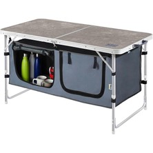 Saklama Dolaplı Kamp Masası, Outdoor Kamp Mutfağı, Kamp Dolabı, Katlanabilir Kamp Piknik Masası, Seyahat Mutfağı, Mutfak Dolabı, Depolama Bölmeli, Dış Mekan Mutfağı 120-60CM- Mermer Desenli