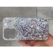 Iphone 14 Pro Max Uyumlu Simli Epoksi Kılıf Kamerası Taş Detaylı Parıltılı Simli Telefon Kılıfı