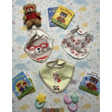 Senihan 3'lü Bebek Mama Önlüğü Seti - Sıvı Geçirmez Eğitici Ayıcık Desenli Fular Önlük