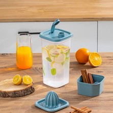 1110 Sızdırmaz Kapaklı Detoks Sürahi - Matara & Limonluk, Şerbetlik, Suluk Şeffaf Mavi 2 L