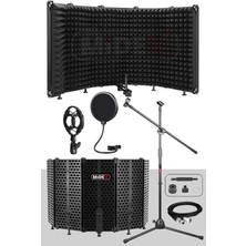 PF-43X Set Mikrofon Ses Yalıtım Paneli (69x26cm) Siyah Renkli Stand Filtre Shock Mount XLR Kablo Sünger