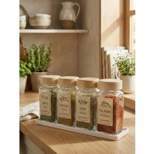 Feyza Design 4'lü Ahşap Desenli Kare Baharatlık Seti, Standlı, 140 ml