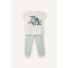 DeFacto %100 Pamuk Çizgili Kısa Kollu Üst Şort Alt 2'li Pijama Takımı Erkek Bebek G8833A526SM