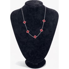 Pangu Renkli Taş Detaylı Gümüş Renk Yonca Figürlü Çelik Kolye