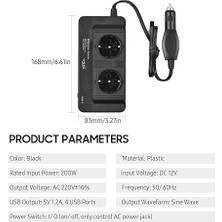 200W Araba Güç Çevirici Dc 12V Ac 220V Dönüştürücü 2 Ac Çıkışlı 4 USB Bağlantı Noktası Açma/kapatma Anahtarı Koruma Telefon Dizüstü Bilgisayar Için Taşınabilir Araç Şarj Adaptörü Elektrik