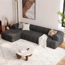 S Home Design Concept Cozy Pofidik Modüler Kanepe L Köşe Koltuk Takımı, Teddy Antrasit, Sol Köşe , 290X165 cm