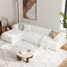 S Home Design Concept Cozy Pofidik Modüler Kanepe L Köşe Koltuk Takımı, Teddy Beyaz, Sol Köşe , 290X165 cm