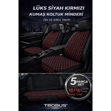 Trobus Renault Clio 4 2013 ve Sonrası Uyumlu Kumaş Koltuk Minderi Kapitone Desen Terletmez Beşli Siyah Kırmızı