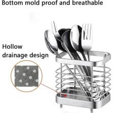 Mutfak Eşyası Tutucu, Paslanmaz Çelik Tezgah Üstü Mutfak Aletleri Tutucu, Bıçak ve Kaşık Organizatörü, Su Tahliye Delikli Kurutma Silindiri (Gümüş Renk)