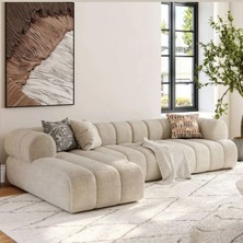 S Home Design Concept Cozy Pofidik Modüler Kanepe L Köşe Koltuk Takımı, Teddy Cappuccino, Sol Köşe , 290X165 cm