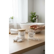 Feyza Design Cam Banyo Seti, Bambu Kapak, 200 Ml, Pamuk ve Kulak Pamuğu Kavanozları