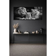 Olinpa Kırılmaz Cam Duvar Saati , Hem Tablo Hem Saat Beyaz Aslan Ailesi Tasarım Ev Ofis Hediyesi