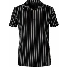 Trender Çizgili Siyah Erkek Polo Yaka T-Shirt Zartem