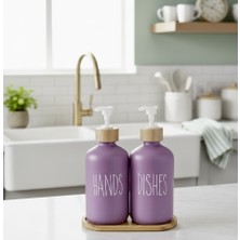 Aşkana Ikili Cam Sabunluk ve Deterjanlık Seti(2 x 500 Ml),bambu Standlı,mutfak&banyo,şampuan,deterjan,sabun,losyon, MOR
