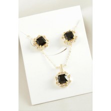 Zero Land Nrzsnt Kare Zirkon Taşlı Set Kolye - Siyah