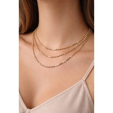 Tuel Çelik Katmanlı Zincir Kolye Gold Renk Çoklu Zincir Trend Kadın Kolye Şık Model