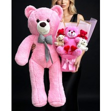 Lenostra Sevgiliye Özel 90 cm Pembe Peluş Ayıcık ve Büyük Ayıcık Buketi – 14 Şubat Sevgililer Günü Romantik Hediye