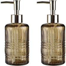 Feyza Design Cam Sıvı Sabunluk Seti, Kristal Desenli, Kahverengi, 300ML, 6,8X17,6CM