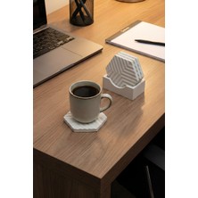 Feyza Design Dört Parça Geometrik Desenli Bardak Altlığı Seti ve Standı Modern Masa Dekoru