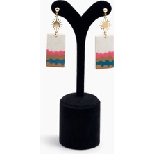 Pangu Fimo Obje ve Lak Altın Kaplama Güneş Detaylı Sallantılı Bijuteri Küpe