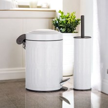 Feyza Design Beyaz Metal Pedallı Çöp Kovası ve Fırça Seti, Banyo ve Wc Için