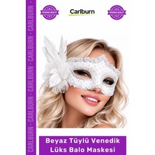 Carlburn #balomaskesi Zarif Gösterişli Beyaz Tüylü Venedik Lüks Parti Kostüm Etkinlik Özel Davet Balo Maskesi