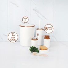Feyza Design Şık Ahşap Görünümlü 5 Parça Beyaz Banyo Seti, Kostas Serisi