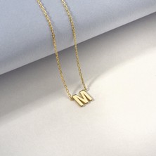 Nox Jewelry 14 Ayar Altın Kaplama Kişiye Özel Minimal Harf Gümüş Kolye - CN00461
