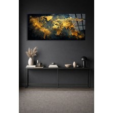 Olinpa Kırılmaz Cam Duvar Saati , Hem Tablo Hem Saat Dünya Haritası  Siyah Gold Tasarım Ev Ofis Hediyesi