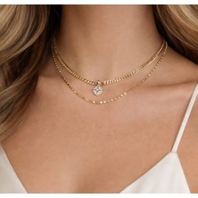 Tuel Yıldız Madalyonlu Çelik Zincir Kolye Gold Renk Katmanlı Şık Kadın Kolye Trend Model