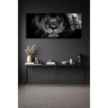 Olinpa Kırılmaz Cam Duvar Saati , Hem Tablo Hem Saat Siyah Beyaz Aslan Tasarım Ev Ofis Hediyesi