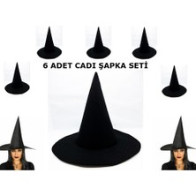 adissa collection Siyah Cadı Şapkası Keçe Yetişkin Boy 6 Adet