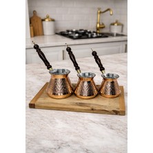 Teberrik Dükkan Lüks 3'lü Bakır Görünümlü Cezve Takımı 3 Boy Set