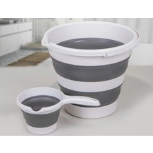 Feyza Design Pratik 2'li Katlanabilir Kova ve Maşrapa Seti, Banyo Için Koyu Gri