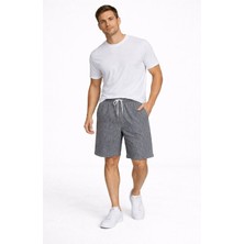 Erkek Pötikareli Şort - Beli Lastikli Bağcıklı, Cepli, Rahat Kesim Günlük Yazlık Şort - Füme