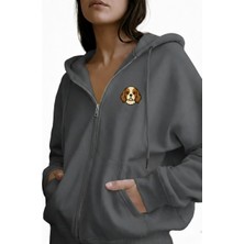 Muhtar Store Kadın Cavalier King Charles Spaniel Baskılı Oversize Fermuarlı Hoodie