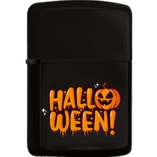Feyza Design Renkli Baskılı Halloween Temalı Siyah Metal Benzinli Çakmak